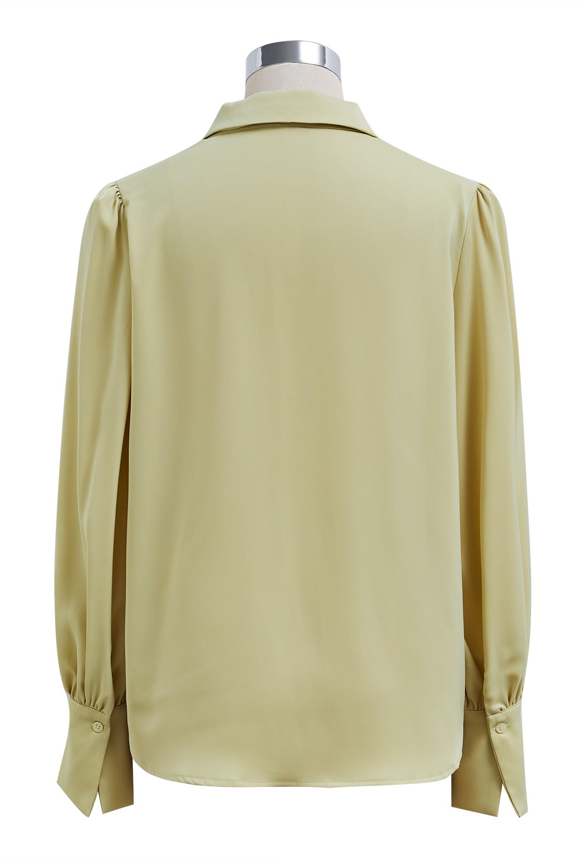 Vogue Detachable Bowknot Satin Shirt in Lime