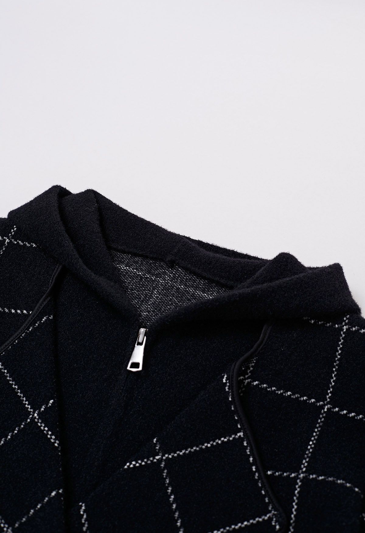 Versatile Grid Fake Two-Piece Hooded Coat in Black