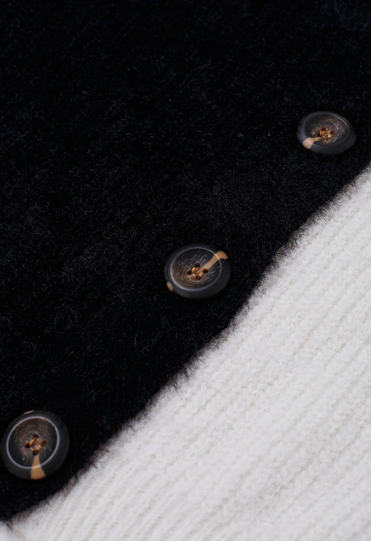 Bicolor Fuzzy Knit Button Up Cardigan in Black