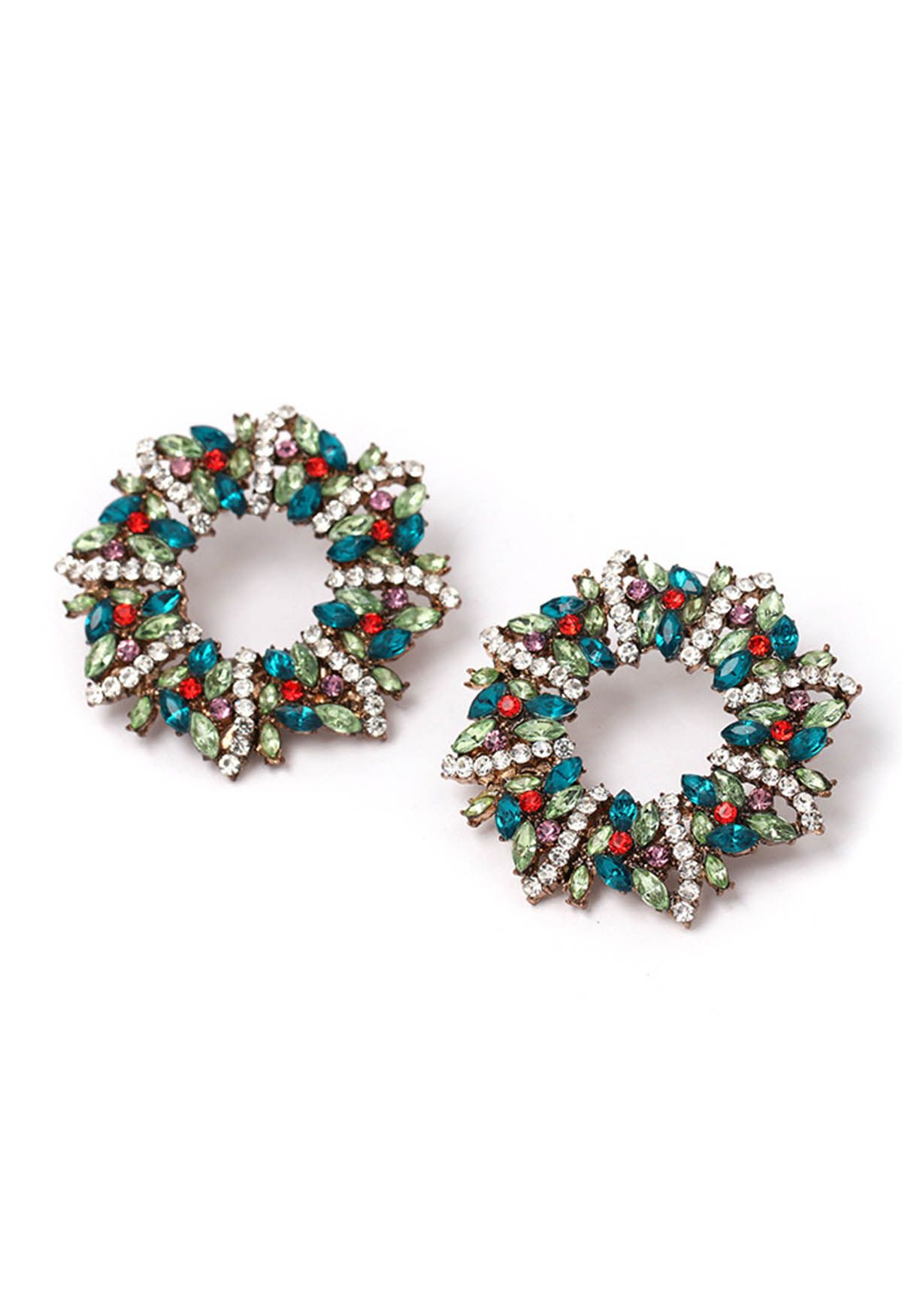 Green Wreath Rhinestone Earrings