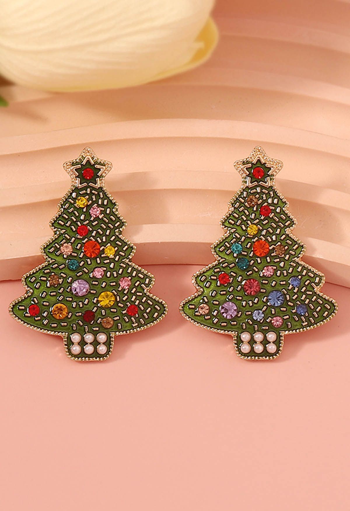 Oil Spilled Rhinestone Christmas Tree Earrings
