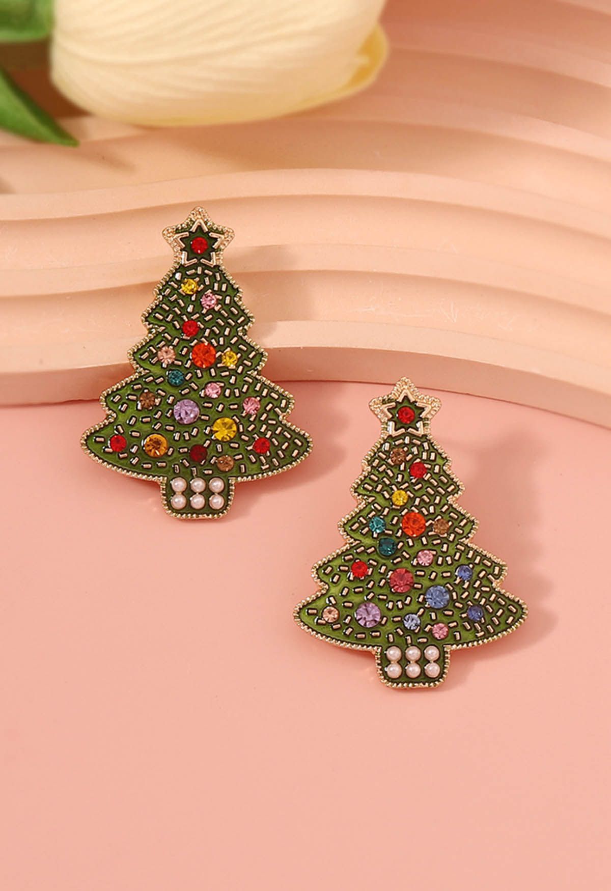 Oil Spilled Rhinestone Christmas Tree Earrings