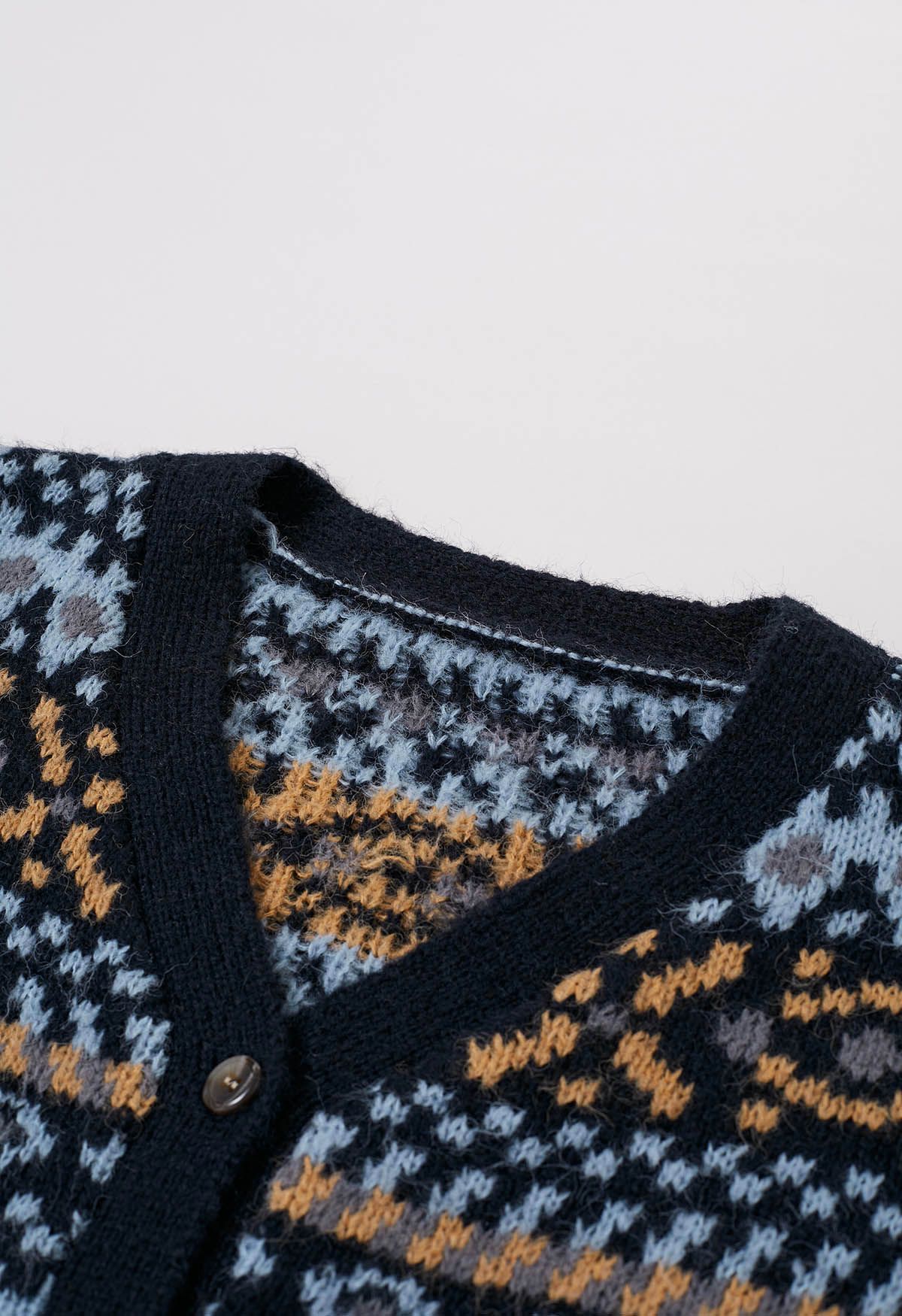 Fair Isle Contrast Edge Knit Cardigan in Black