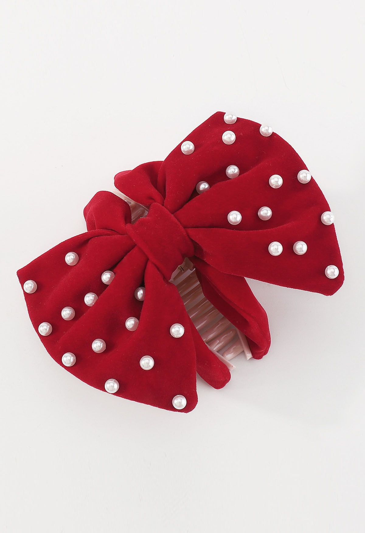Pearly Bowknot Hair Claw in Red