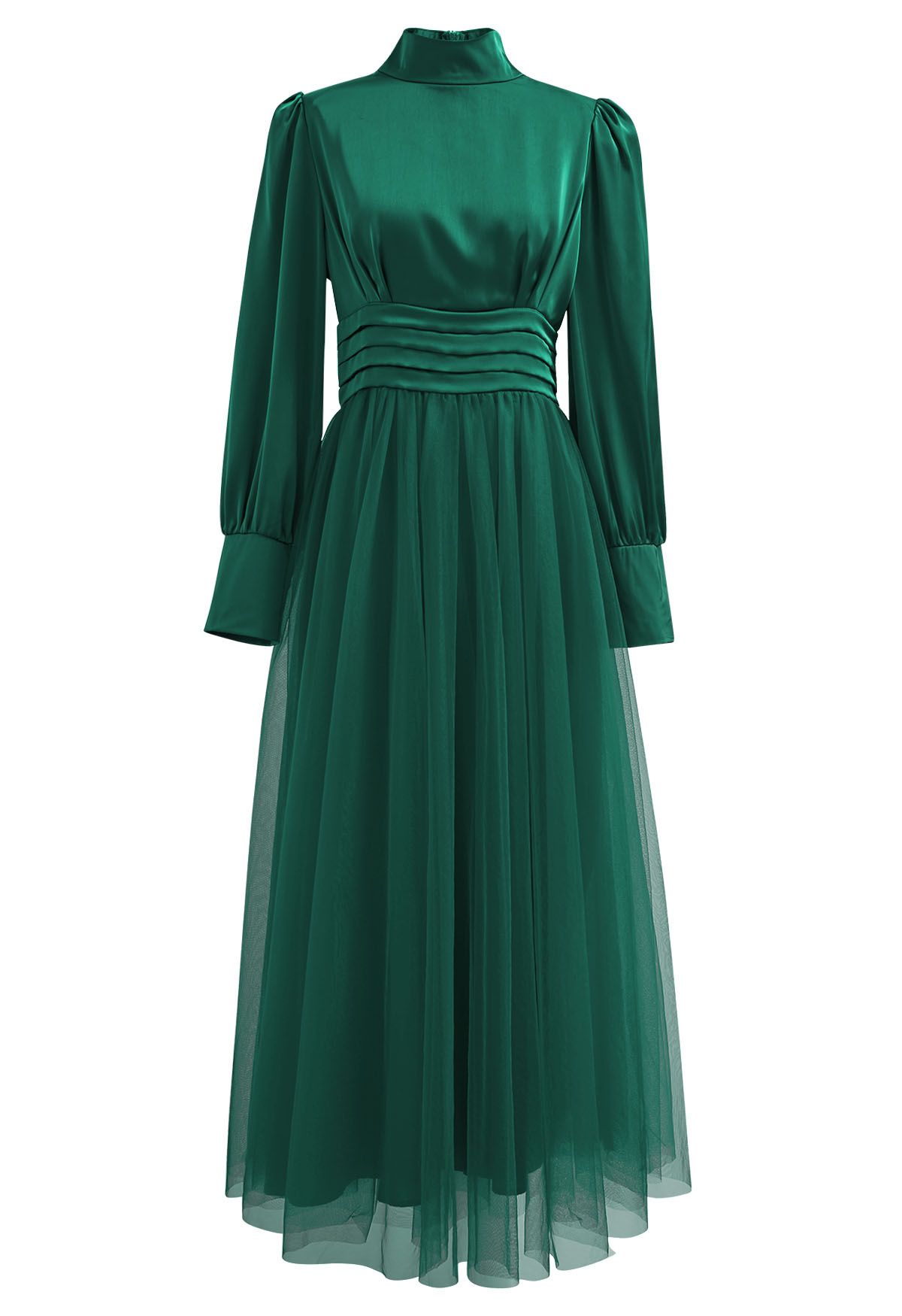 Shine Bright High Neck Tulle Maxi Dress in Emerald