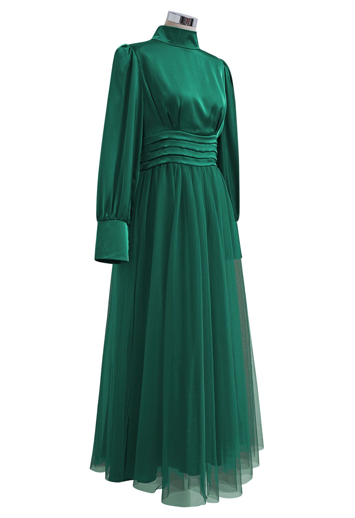 Shine Bright High Neck Tulle Maxi Dress in Emerald