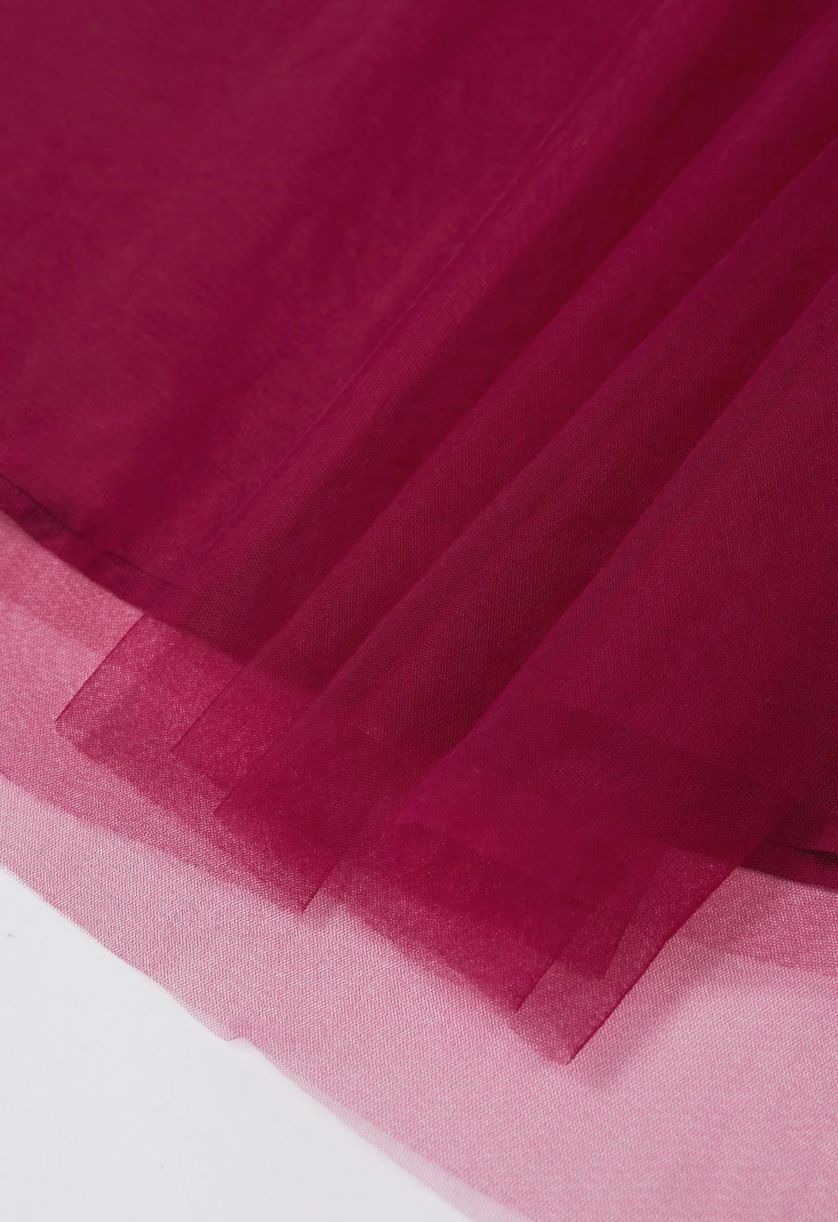 Shine Bright High Neck Tulle Maxi Dress in Burgundy