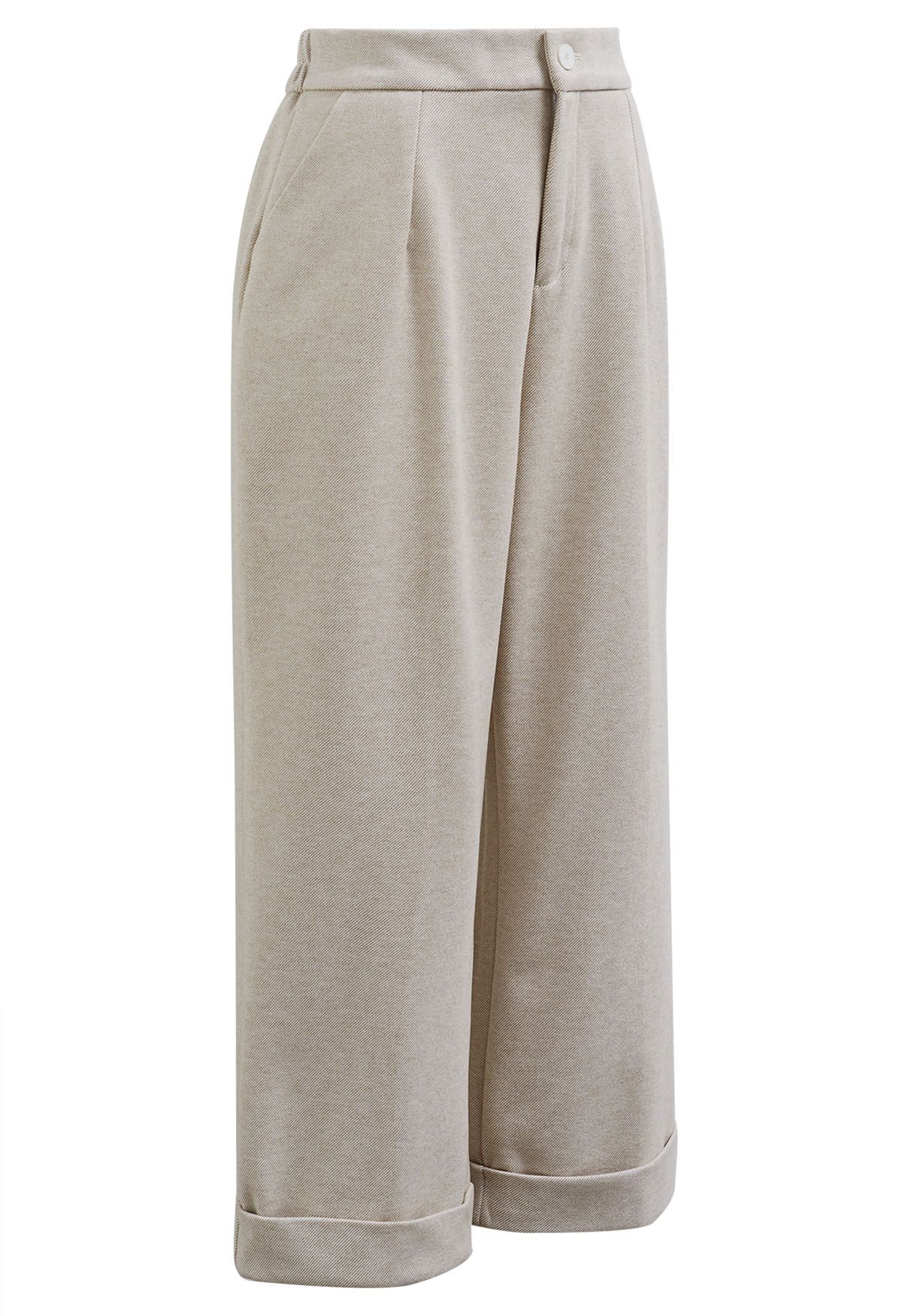 Comfy Chunky Straight-Leg Cuffed Pants in Ivory