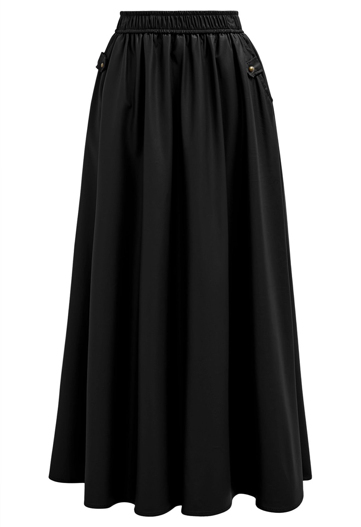 Basic Soft Faux Leather A-Line Skirt in Black