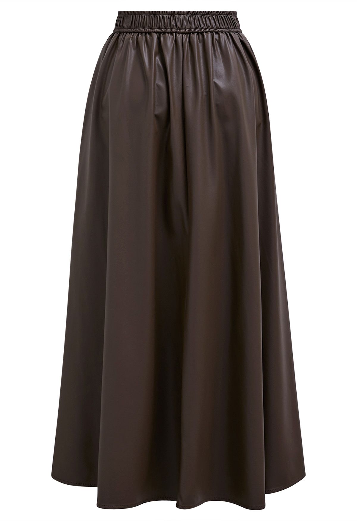 Basic Soft Faux Leather A-Line Skirt in Brown