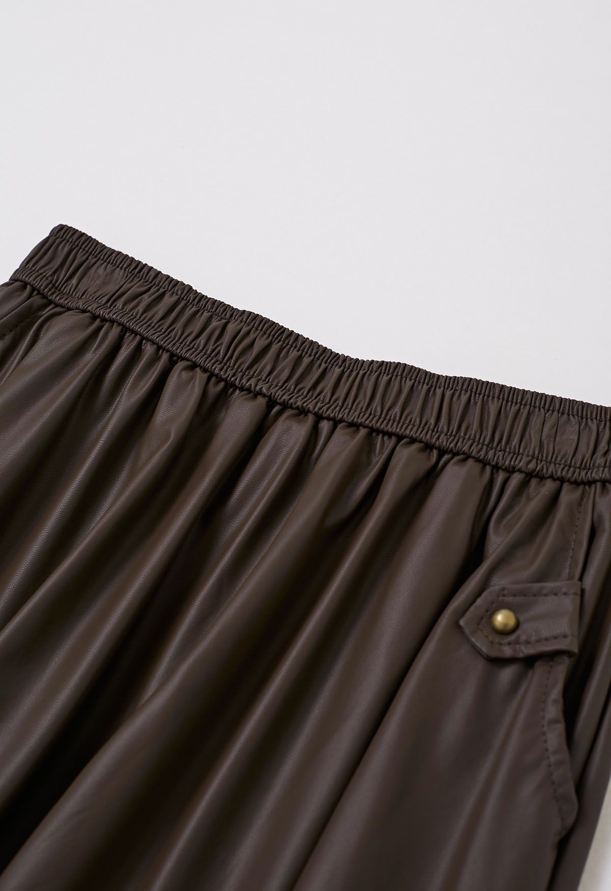 Basic Soft Faux Leather A-Line Skirt in Brown