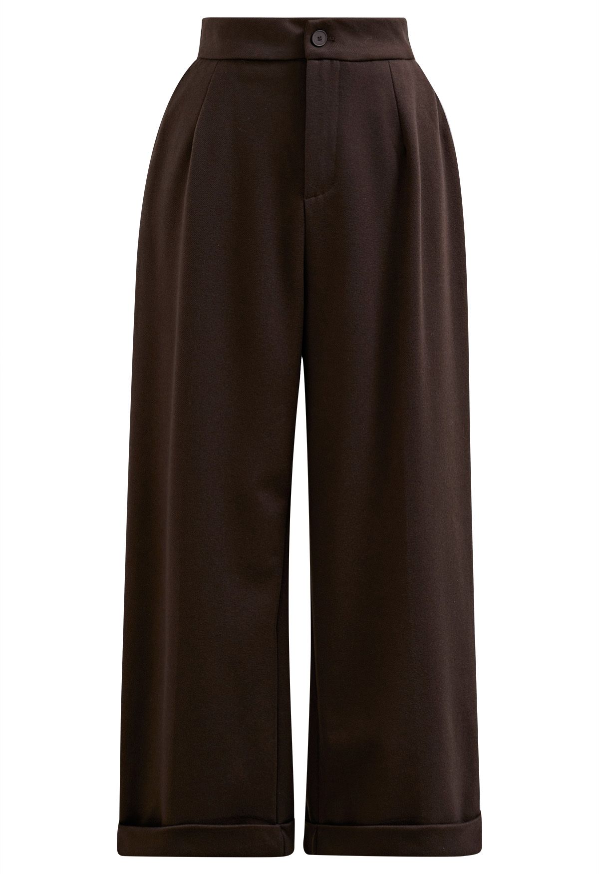 Comfy Chunky Straight-Leg Cuffed Pants in Brown