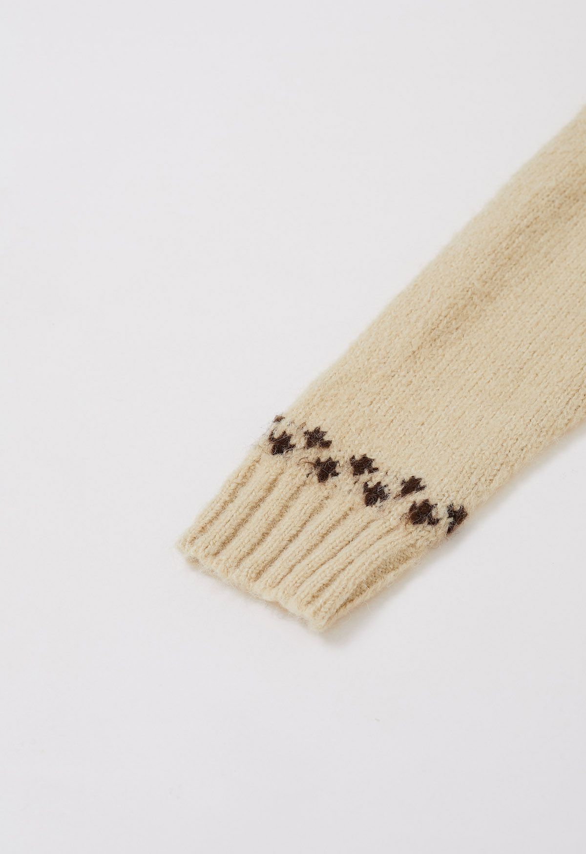 Fair Isle Zipper Knit Sweater in Sand