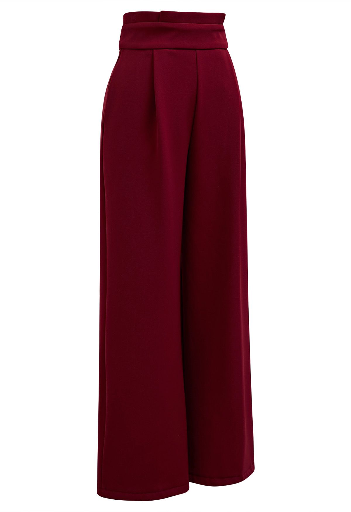 Pleated Waist Chunky Straight-Leg Pants in Burgundy