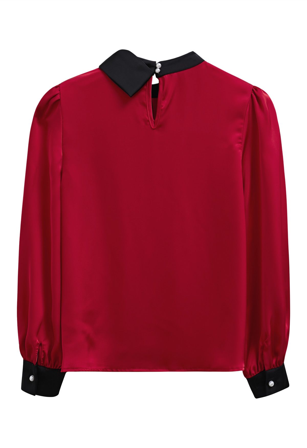 Contrast Ribbon Embellished Satin Top in Red