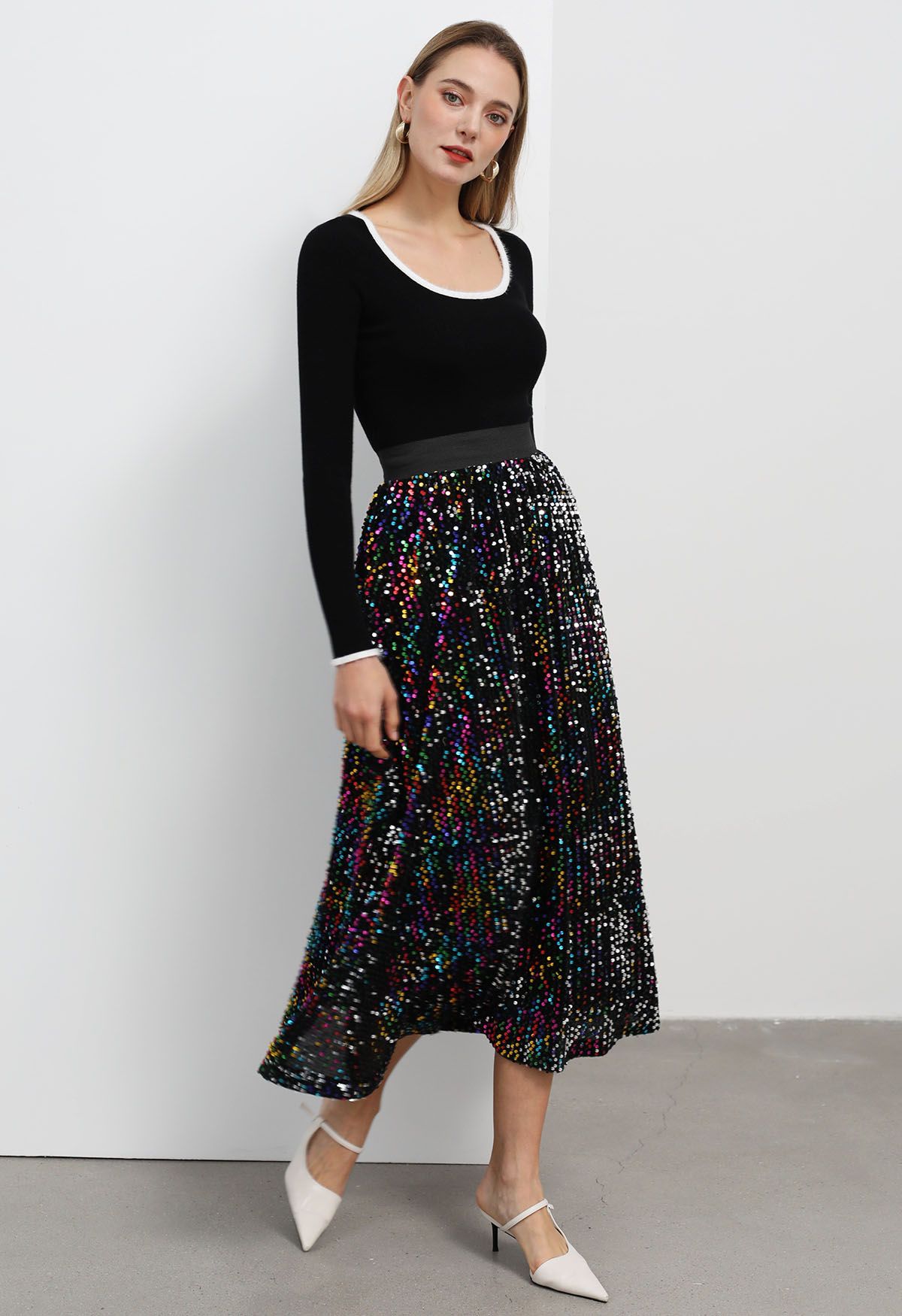 Colorful Sequin Velvet Maxi Skirt