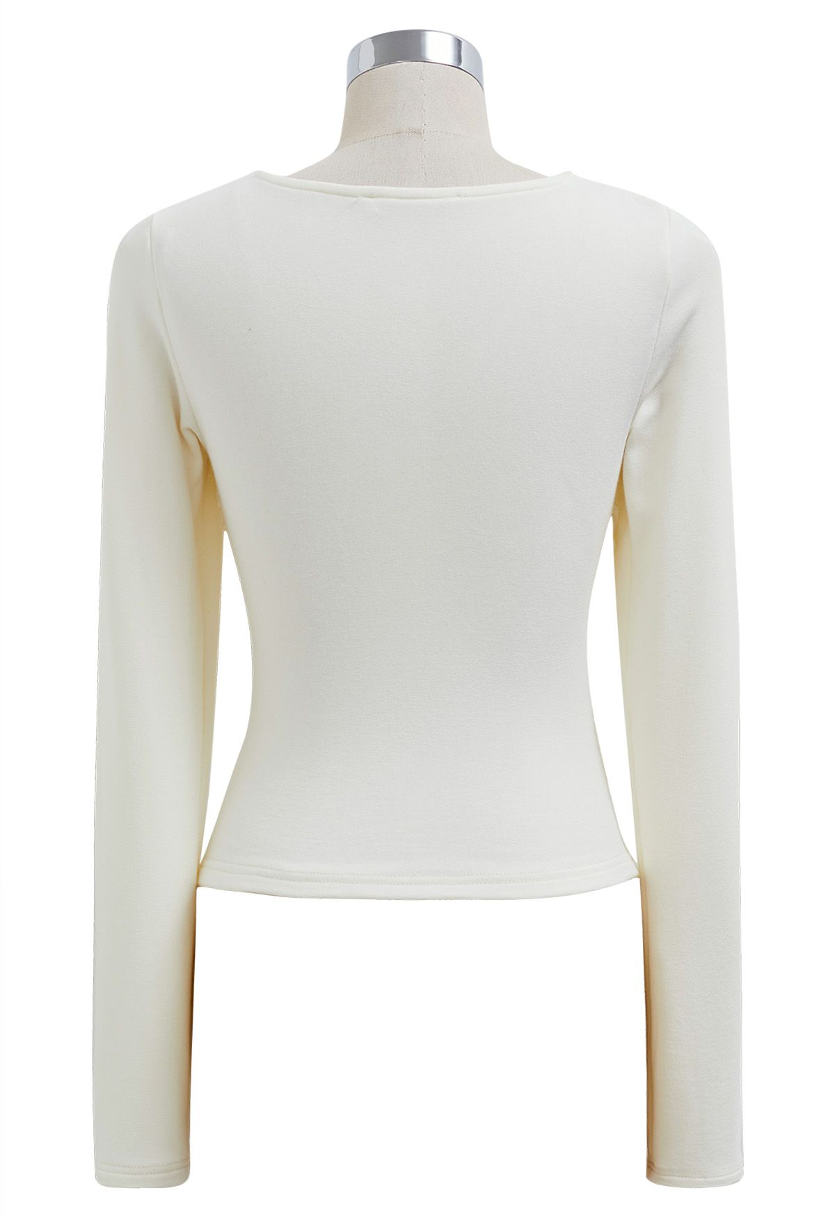 Cross V-Neck Long Sleeves Top in Cream