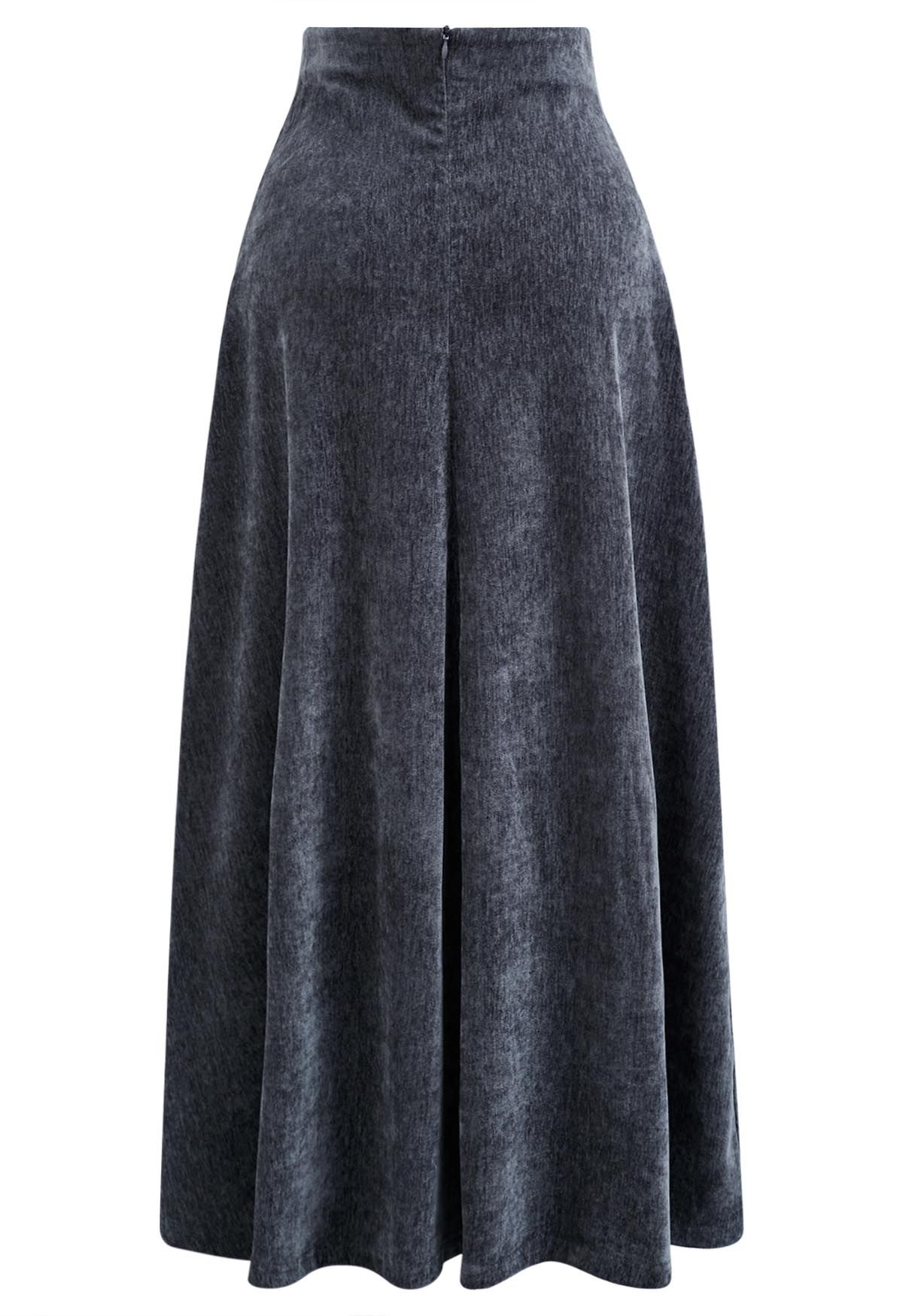 Midnight Glamour Velvet Maxi Skirt in Dusty Blue