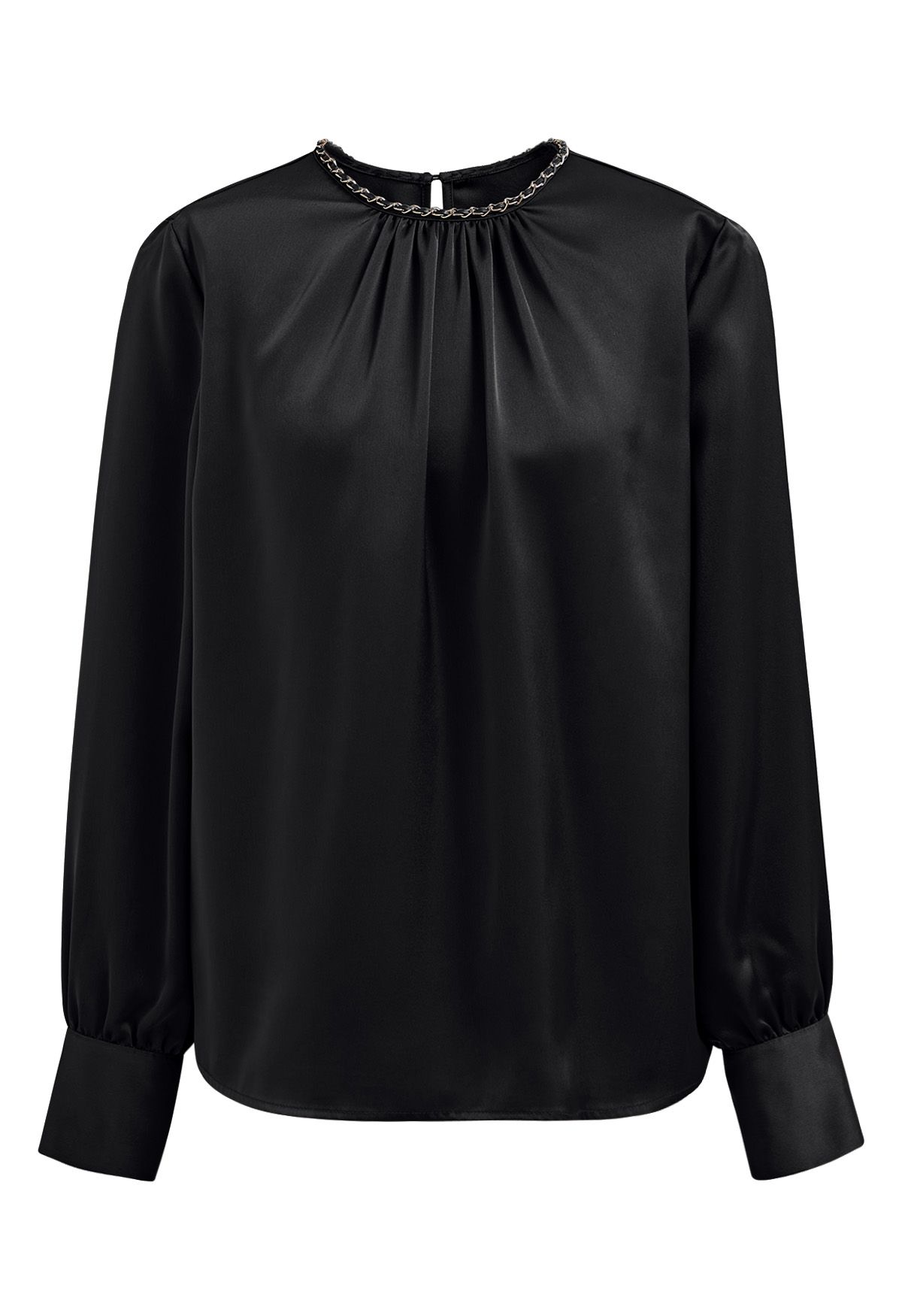 Tailored Chain Neck Satin Top in Black