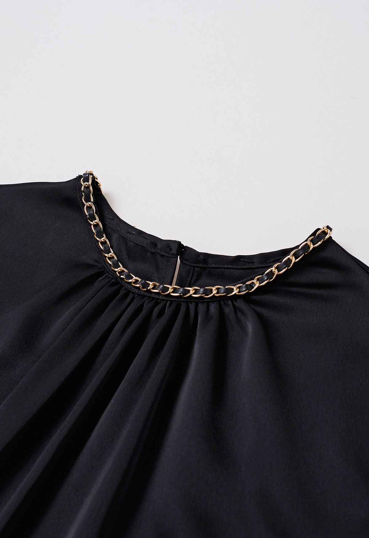 Tailored Chain Neck Satin Top in Black