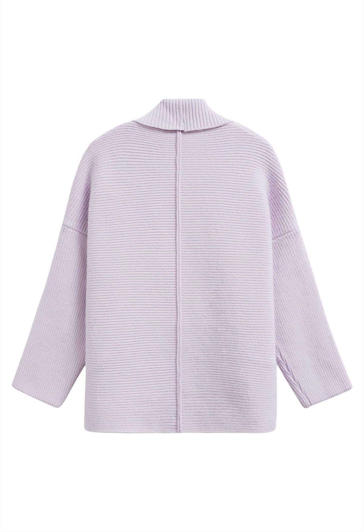 Shawl Collar Ribbed Knit Cardigan in Lilac