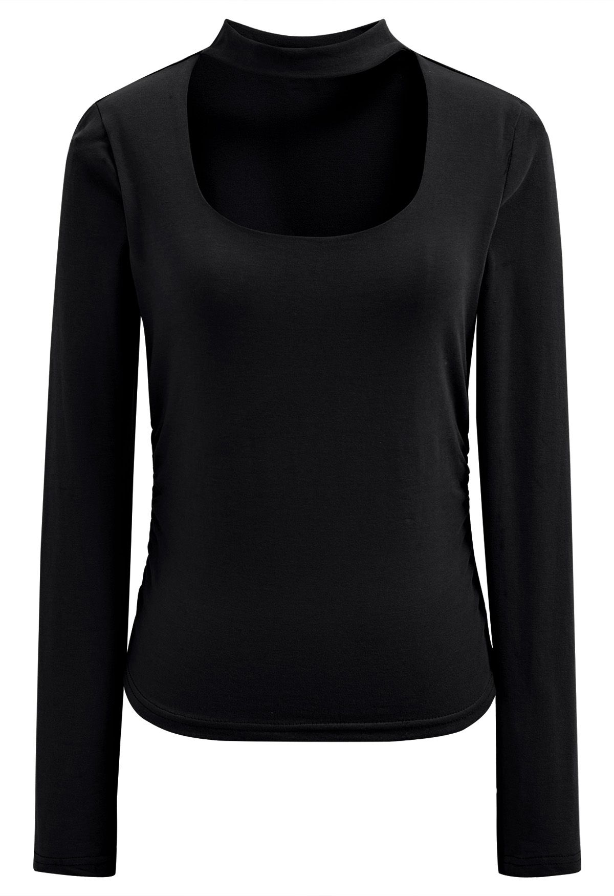 Cut Out Choker Neck Ruched Top in Black