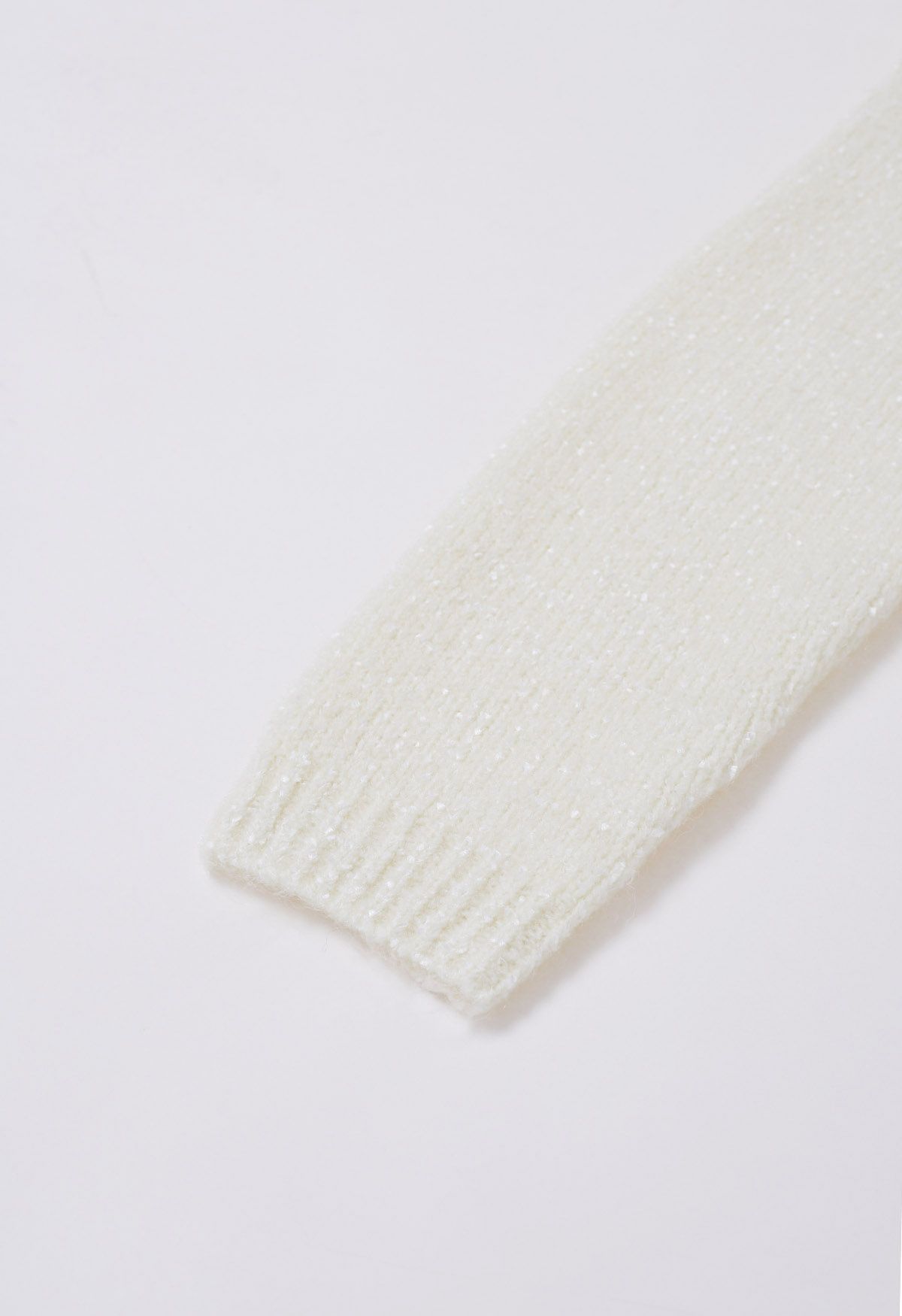 Drop Shoulder Rib Edge Knit Sweater in Cream