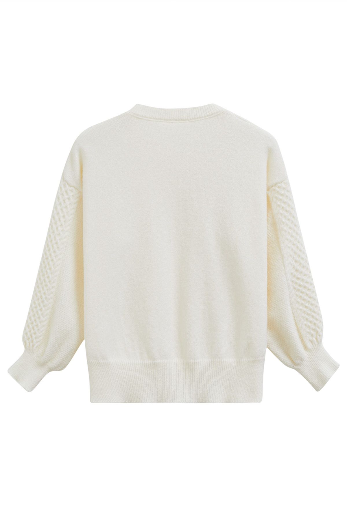 3D Flower Pearly Knit Sweater in Ivory