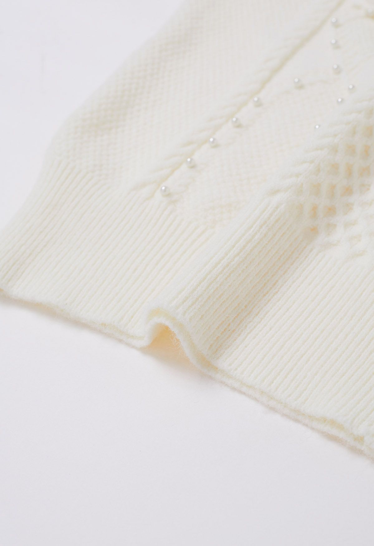 3D Flower Pearly Knit Sweater in Ivory