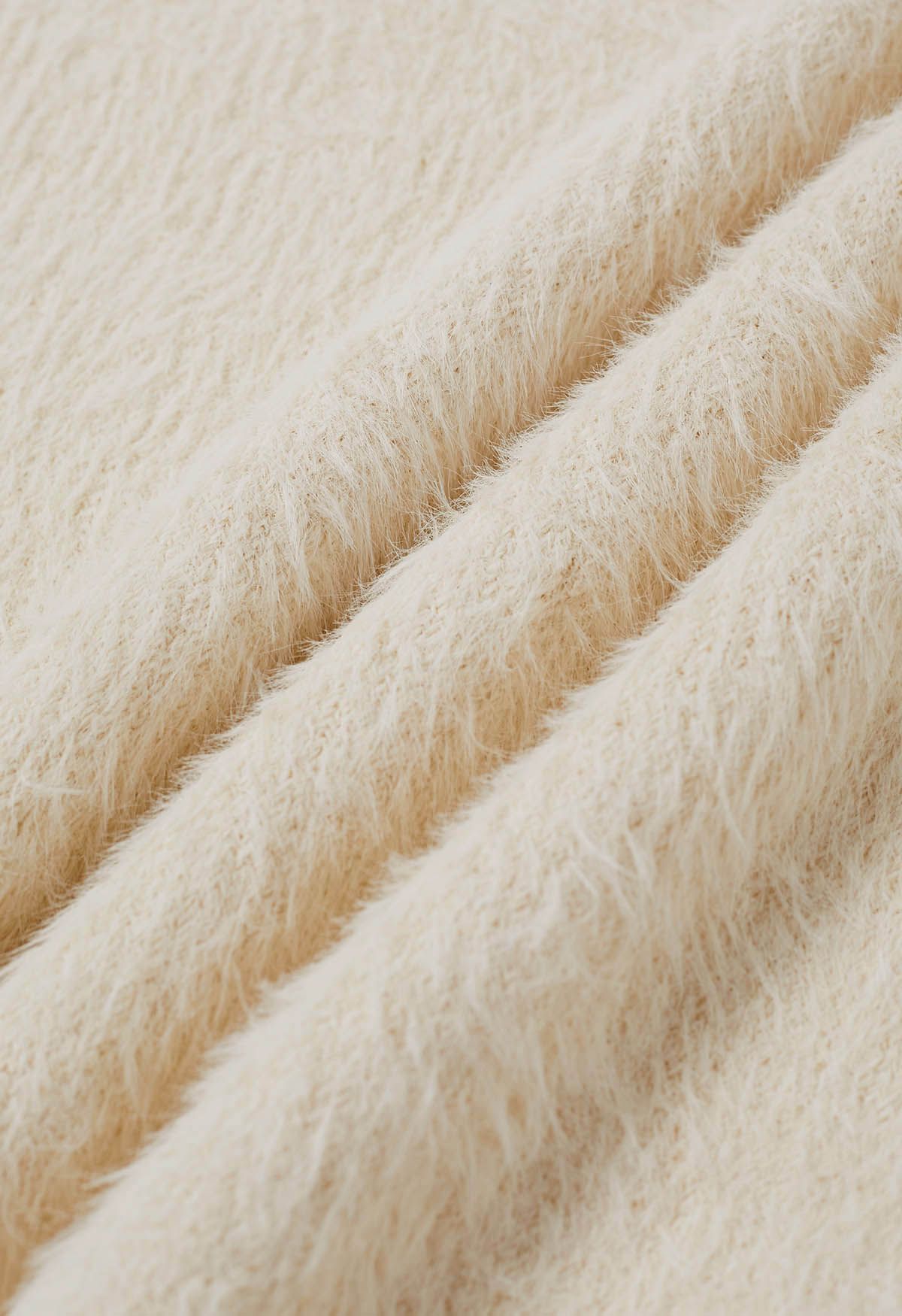 Solid Color Fuzzy Knit Sweater in Cream