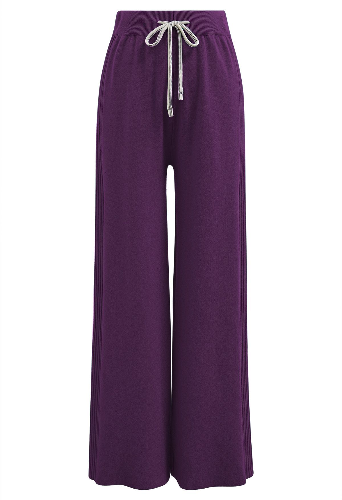 Ribbed Detailing Drawstring Waist Knit Pants in Purple