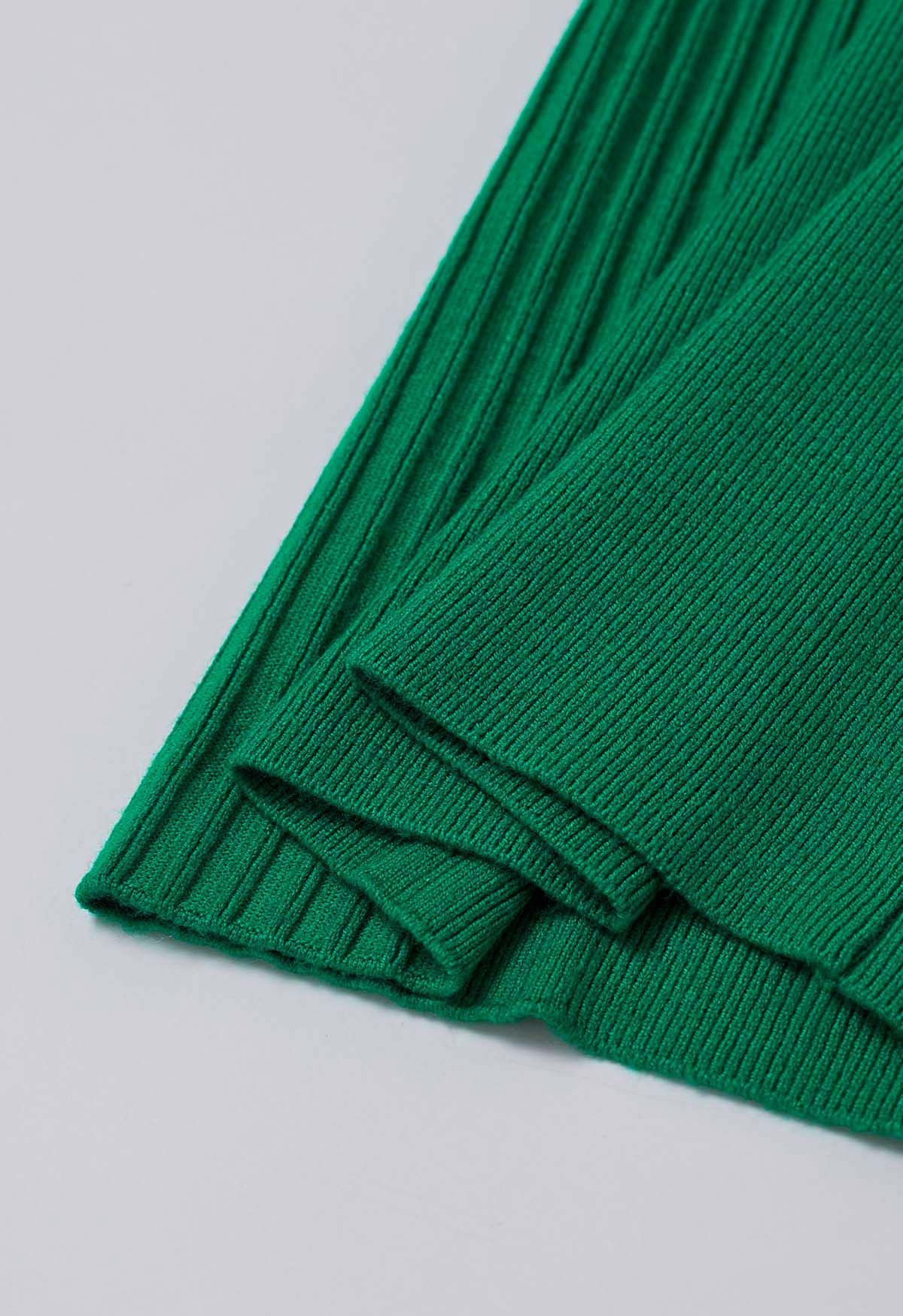 Ribbed Detailing Drawstring Waist Knit Pants in Green