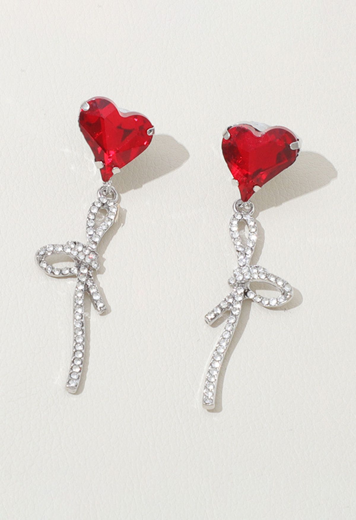 Red Heart Bowknot Rhinestone Earrings