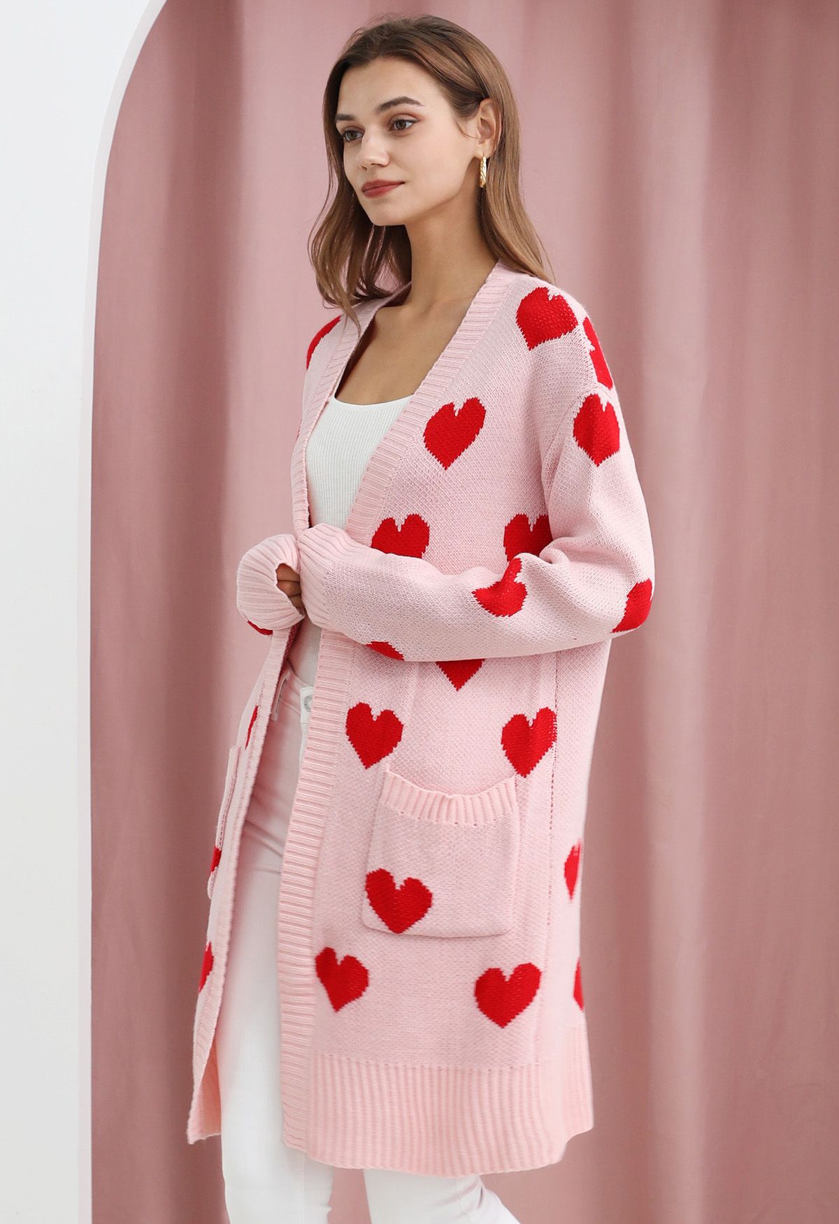Love Embrace Open Front Knit Cardigan in Pink
