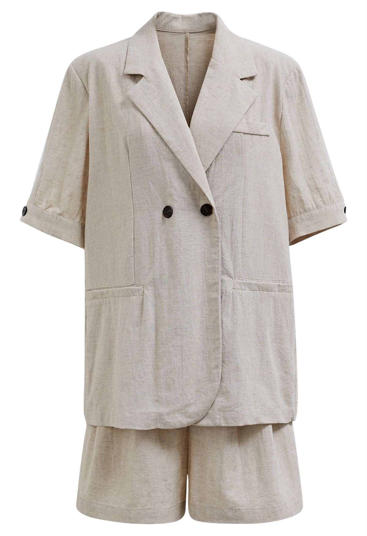 Notch Lapel Linen-Blend Blazer and Shorts Set