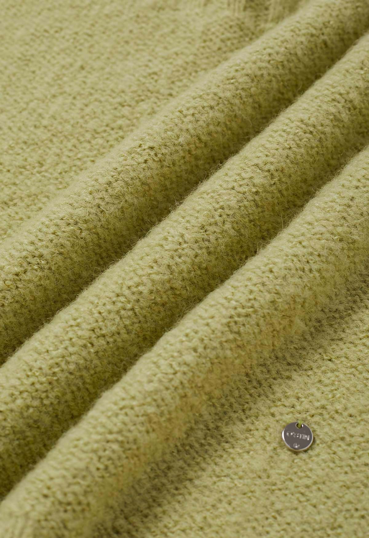 Boat Neck Ribbed Detailing Knit Sweater in Lime