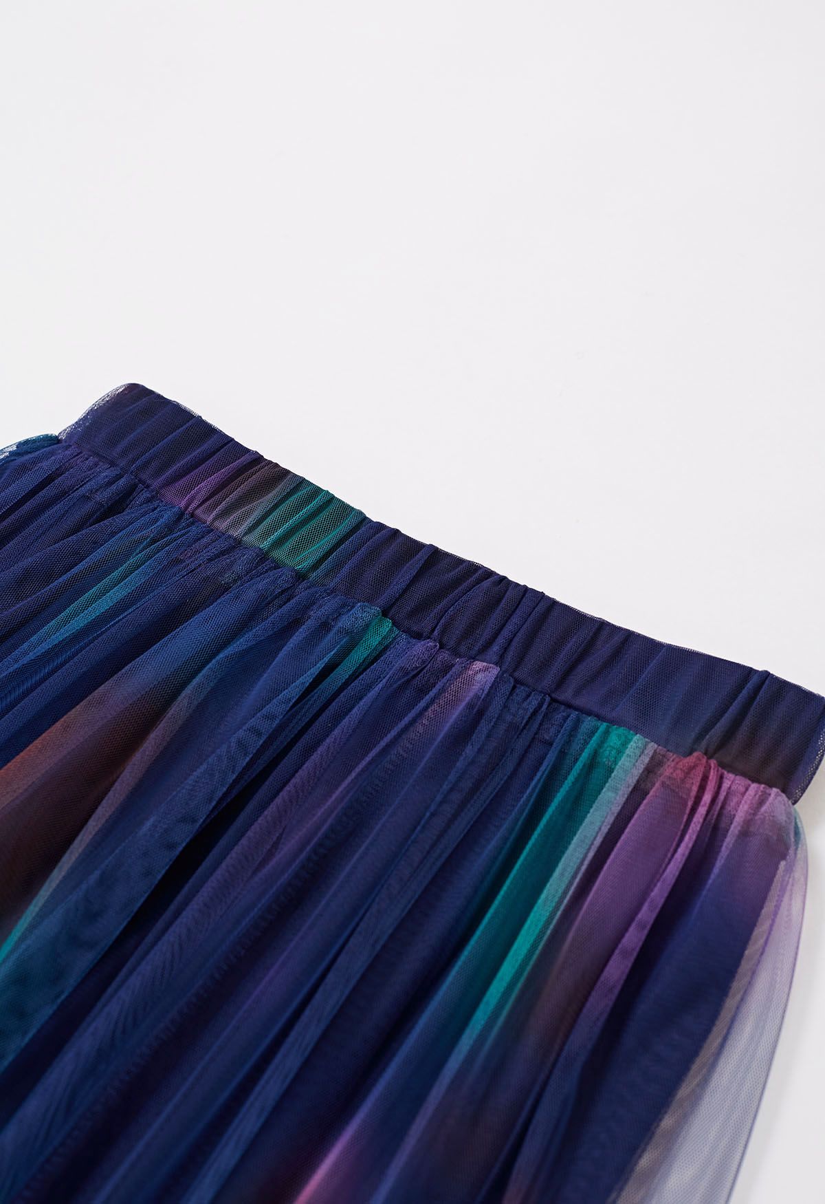 Tie Dye Double-Layered Mesh Tulle Skirt in Indigo