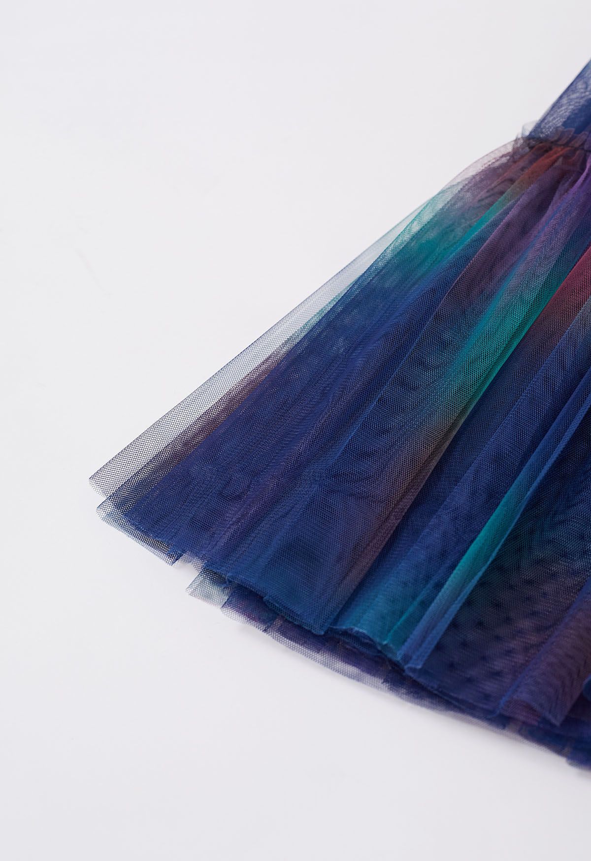 Tie Dye Double-Layered Mesh Tulle Skirt in Indigo