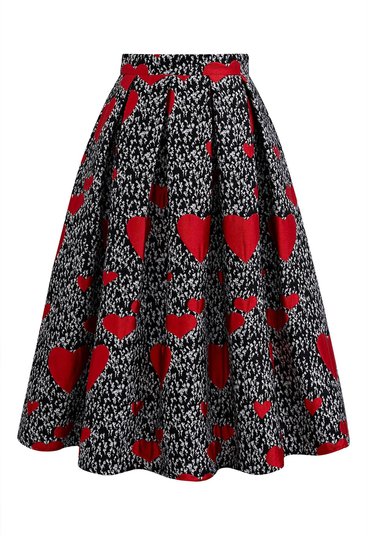Love Story Red Heart Pleated Midi Skirt