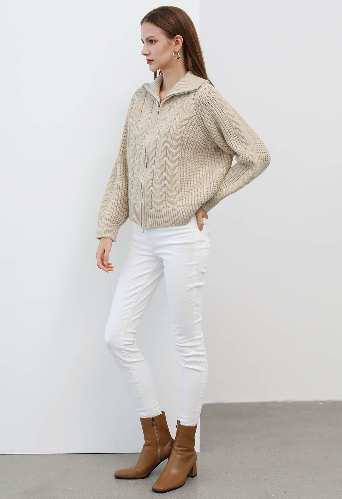Cable Knit Zip Front Sweater