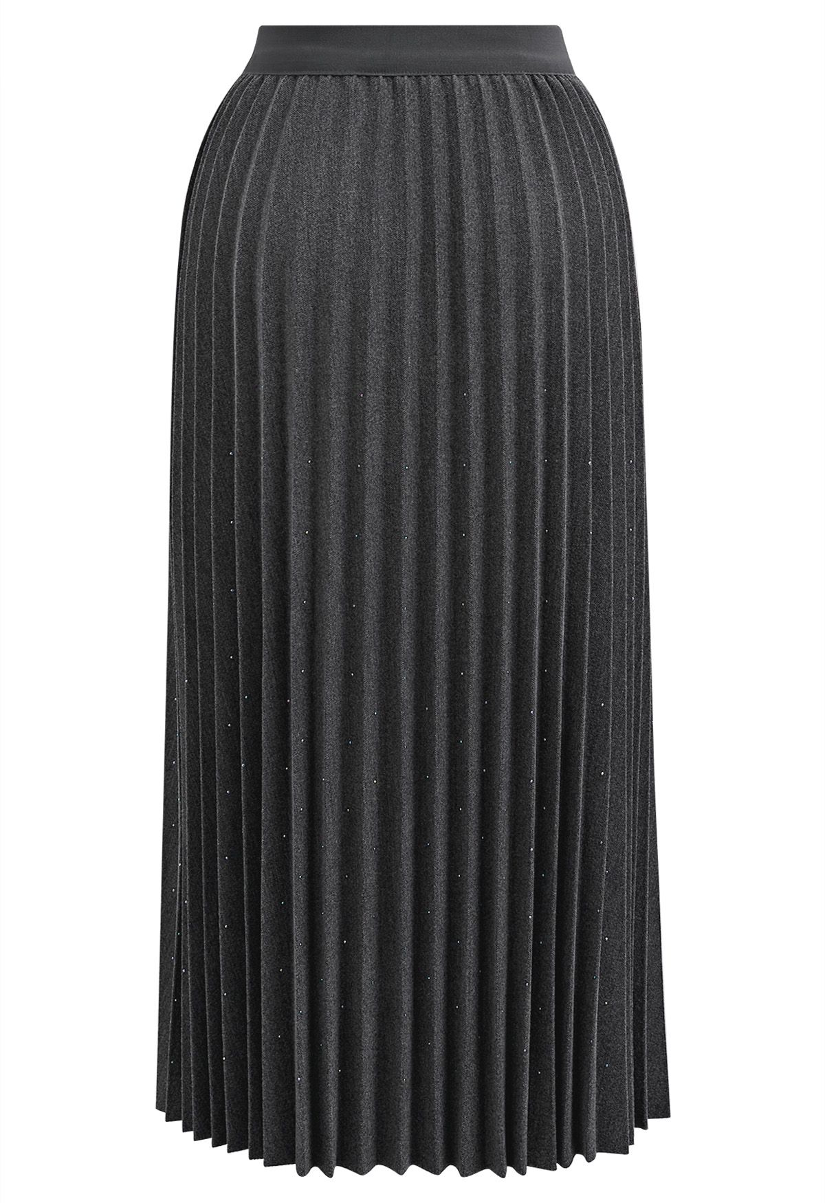 Gleaming Pleated Midi Skirt in Smoke