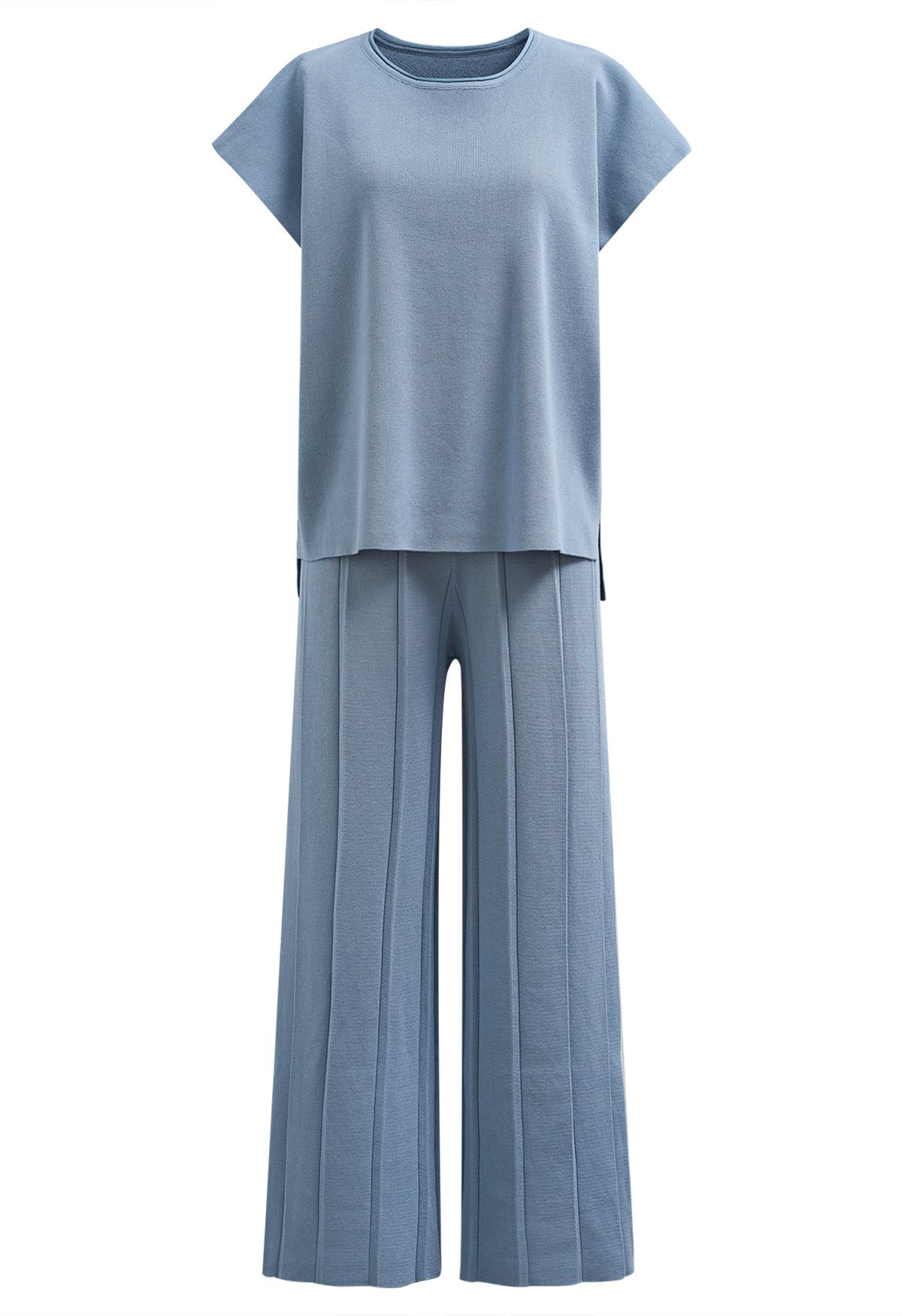 Daily Comfort Sleeveless Top and Straight-Leg Pants Set in Dusty Blue