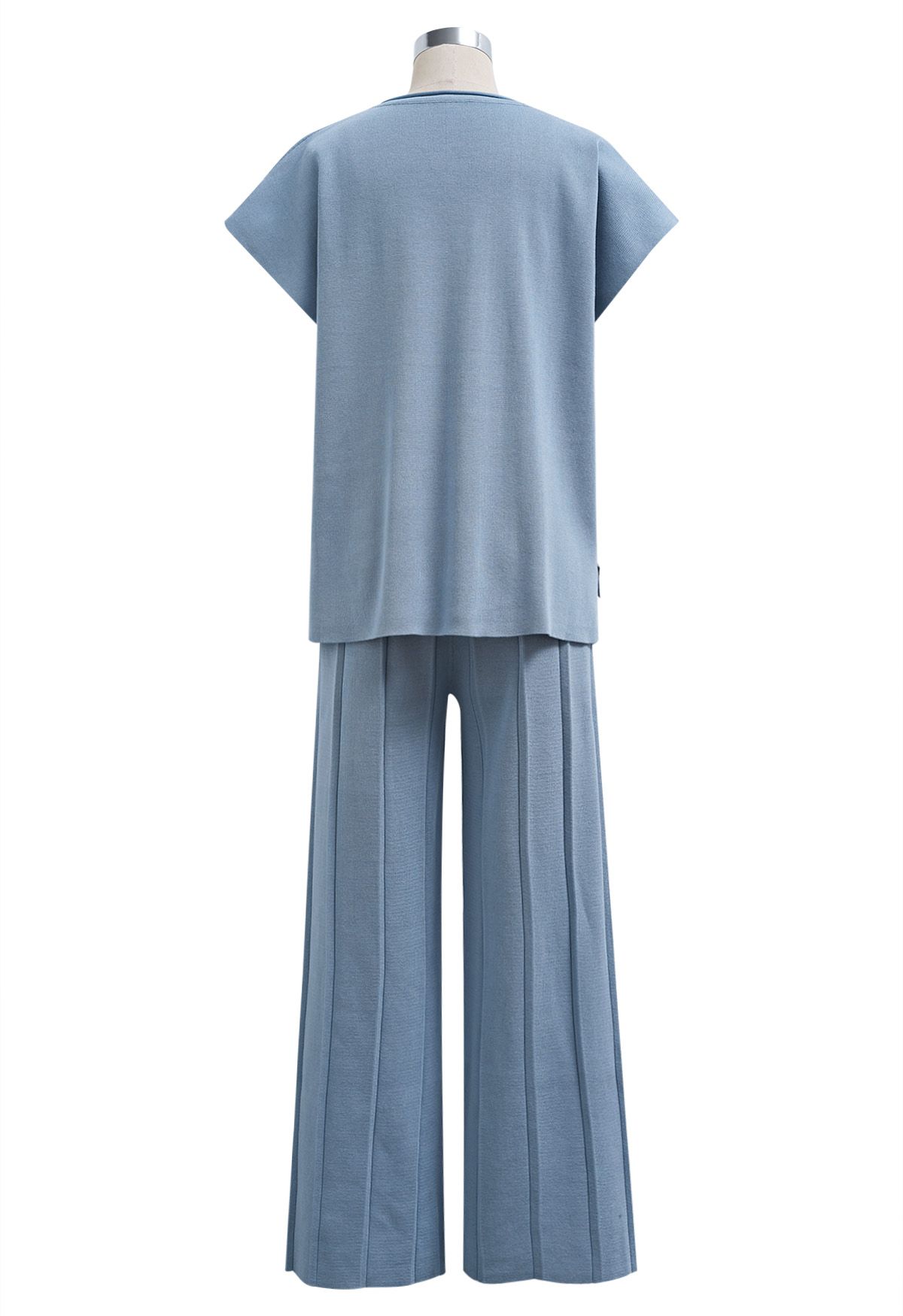 Daily Comfort Sleeveless Top and Straight-Leg Pants Set in Dusty Blue