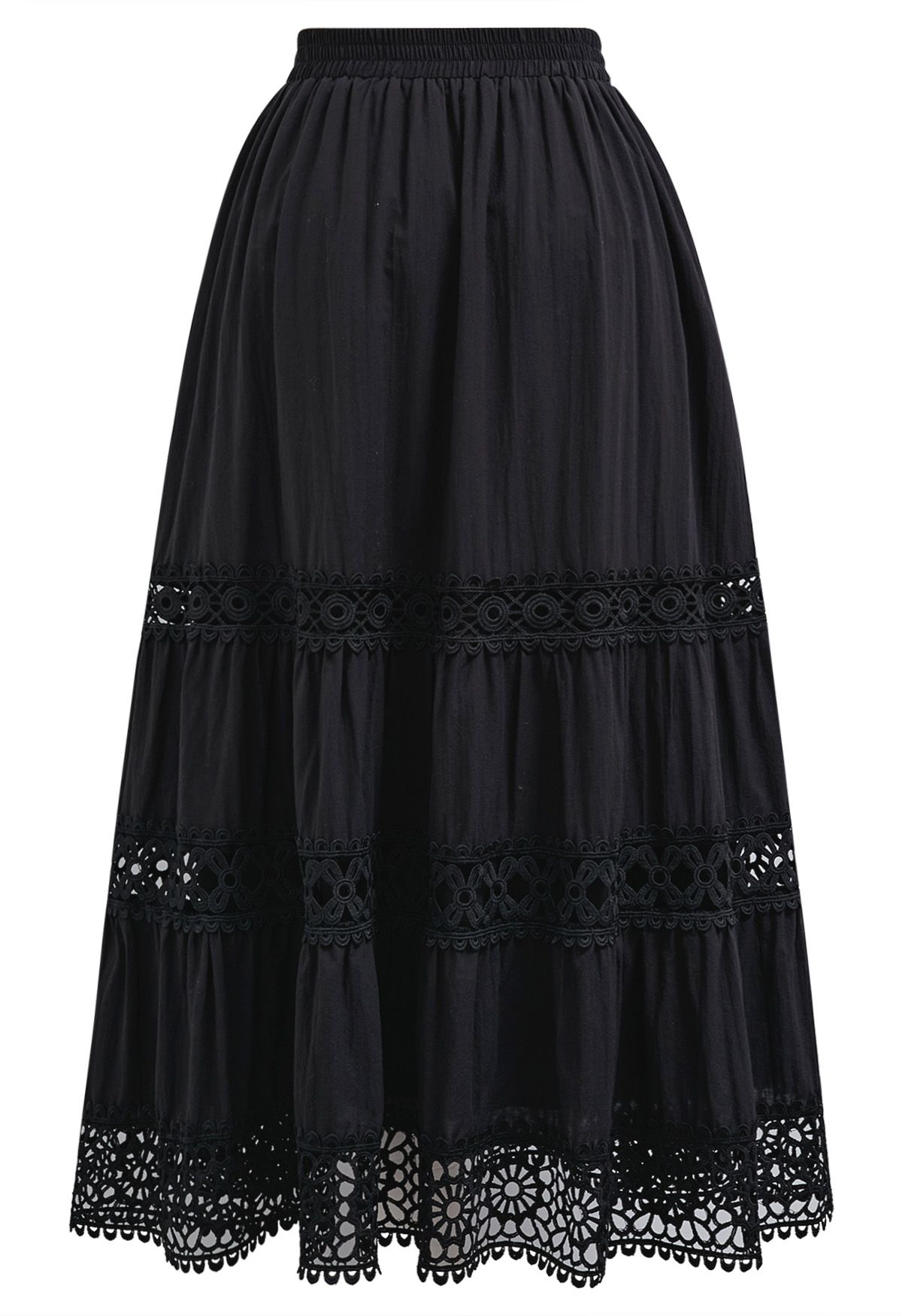 Geometric Lace Maxi Skirt in Black