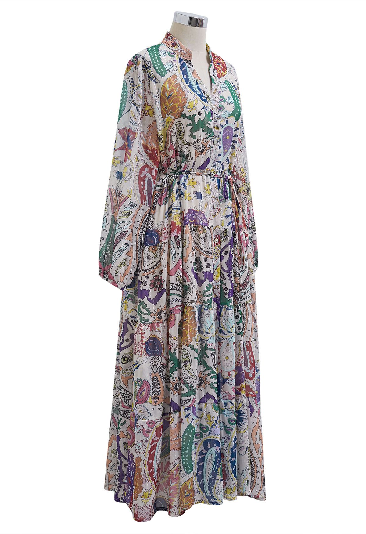 Spring Melody Paisley Metallic Chiffon Midi Dress