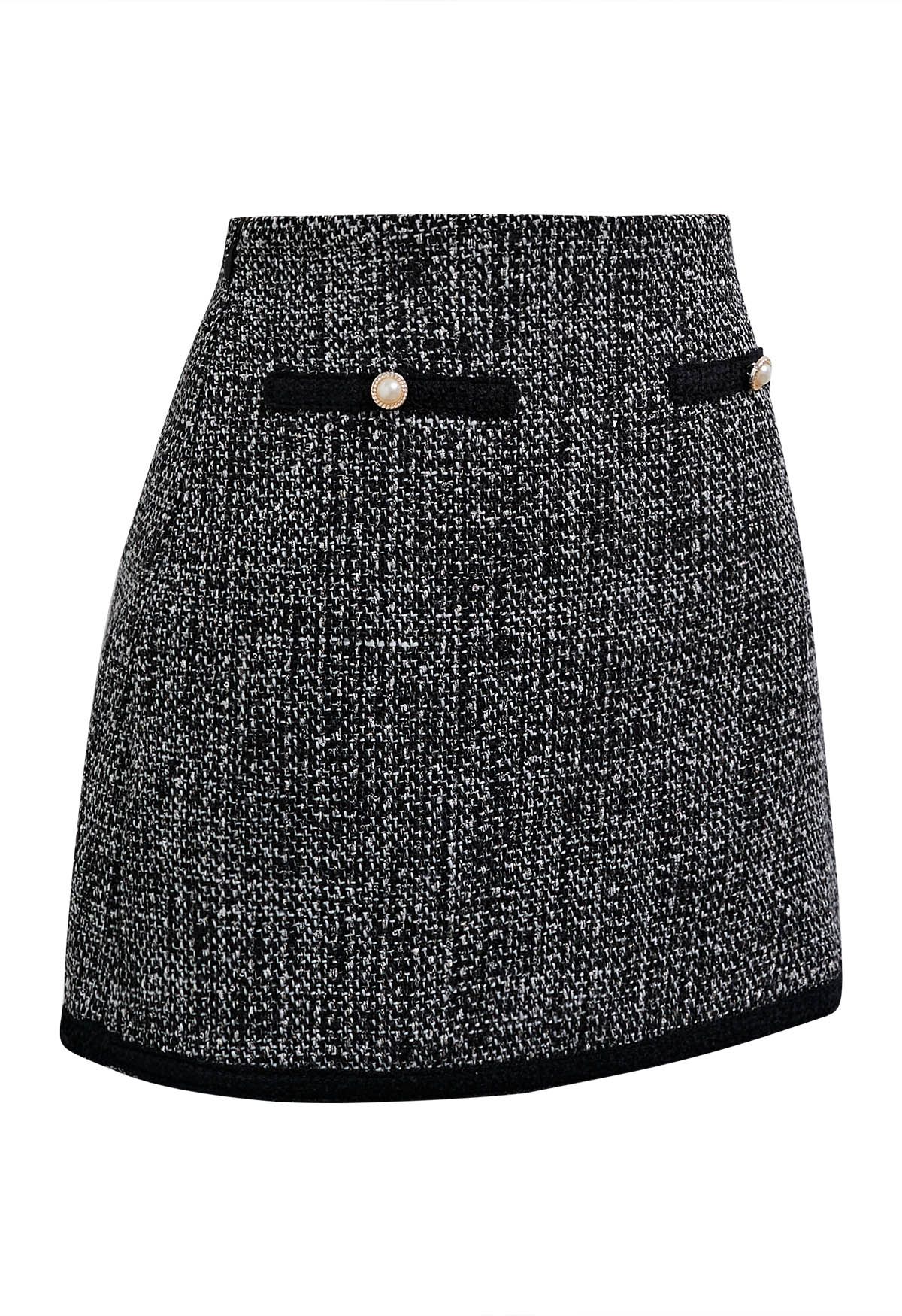 Contrast Edge Tweed Mini Bud Skirt