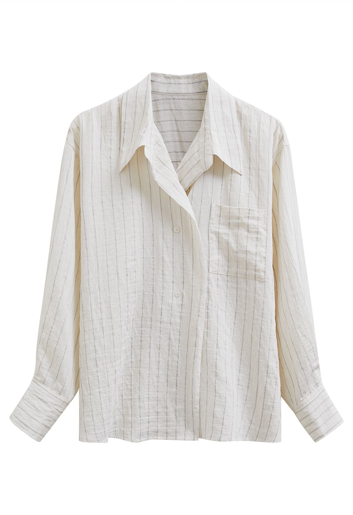 Striped Collared Patch Pocket Shirt in White