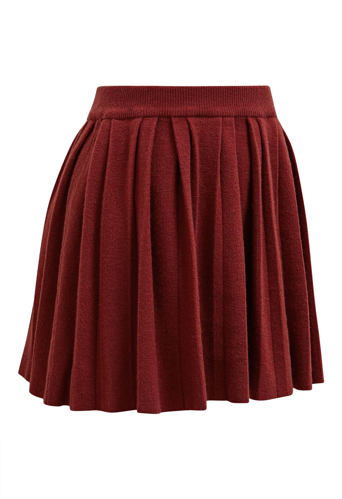 Elastic Waist Pleated Mini Skirt in Red