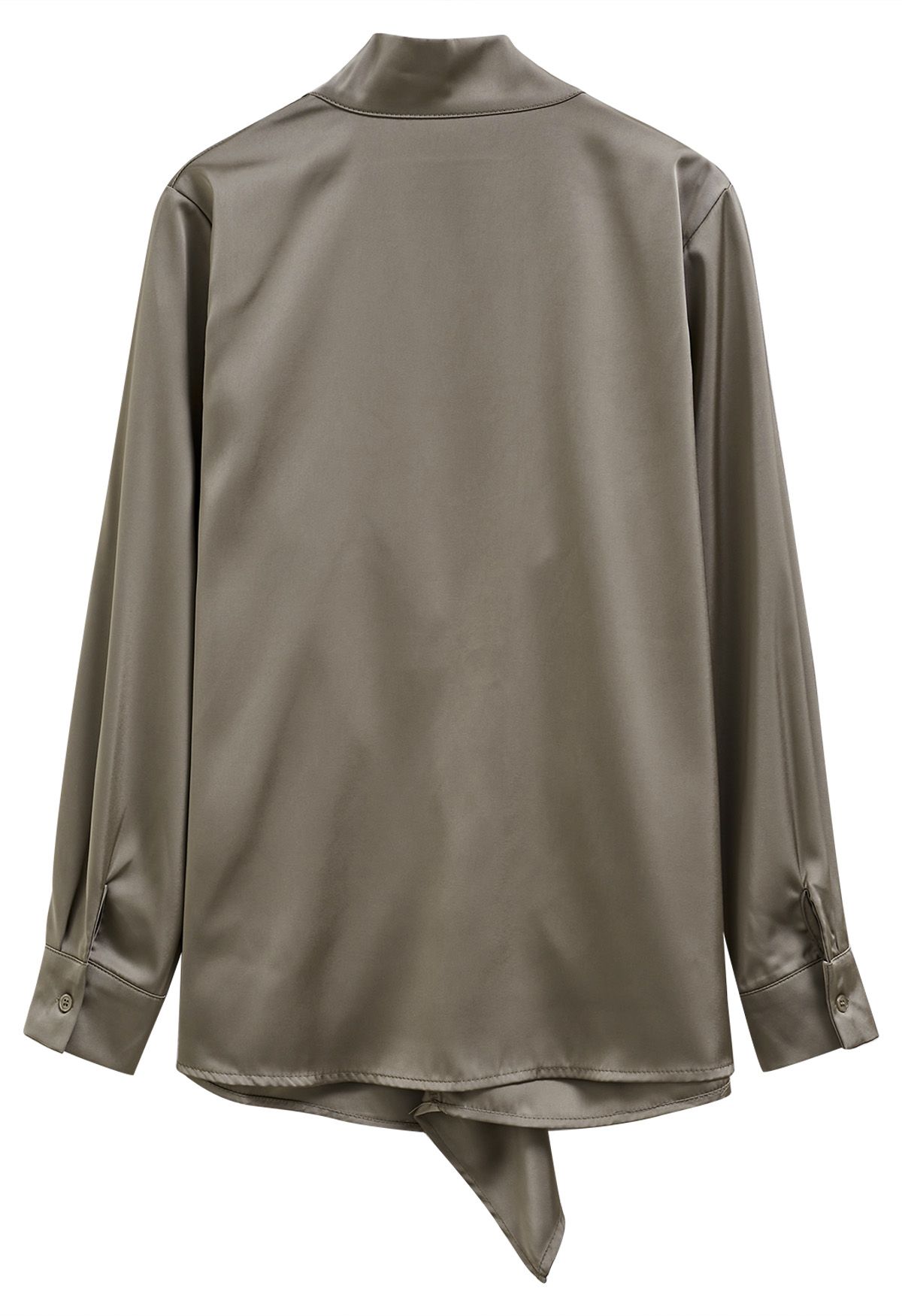 Tie Sash V-Neck Ruched Satin Top in Khaki