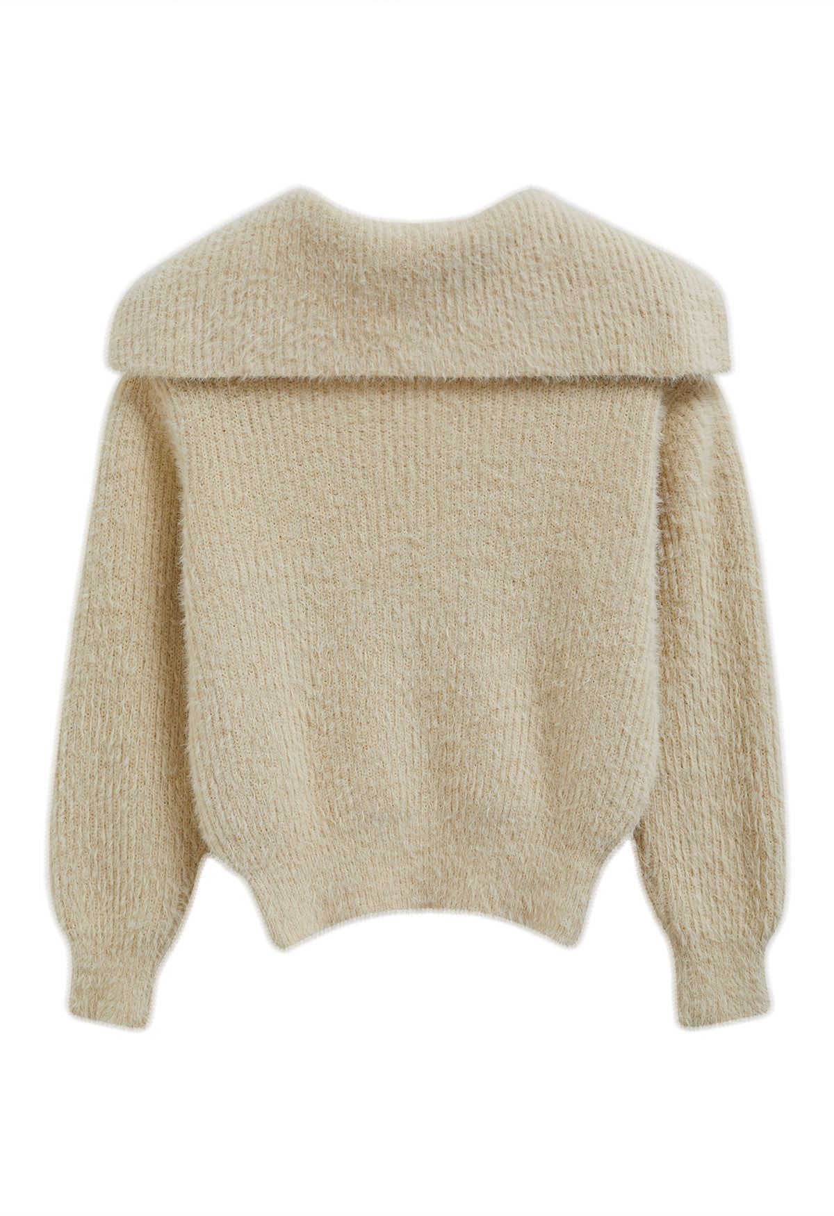 Flap Collar Fuzzy Knit Cropped Sweater in Light Yellow